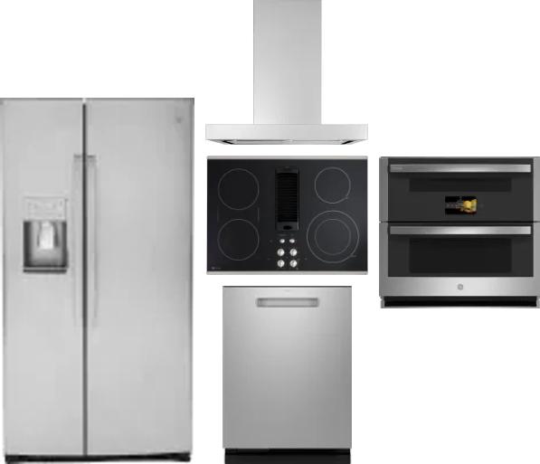 5 Piece Package Includes Refrigerator, Cooktop, Wall Oven, Hood And Dishwasher